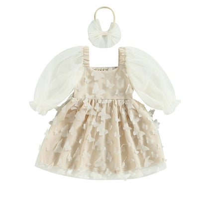 Vestido infantil mariposa beige + Diadema
