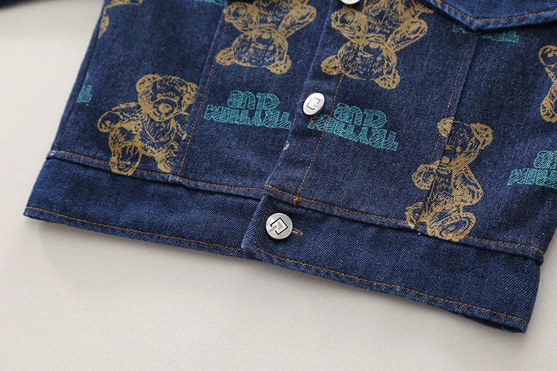 Spring Autumn Boys' Denim Long Sleeve Three-Piece Suit Casual Fashionable Children's Clothing Set Soft Cotton Baby Toddler Kids