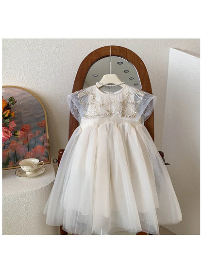 New Summer Square Collar Mesh Splicing Sleeveless Dress