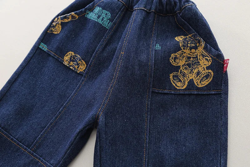 Spring Autumn Boys' Denim Long Sleeve Three-Piece Suit Casual Fashionable Children's Clothing Set Soft Cotton Baby Toddler Kids