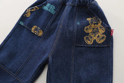 Spring Autumn Boys' Denim Long Sleeve Three-Piece Suit Casual Fashionable Children's Clothing Set Soft Cotton Baby Toddler Kids