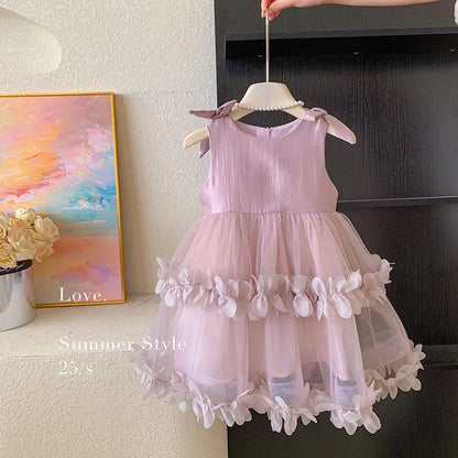 Sleeveless Bow Ruffle Birthday Wedding Flower Girl Tutu Dresses