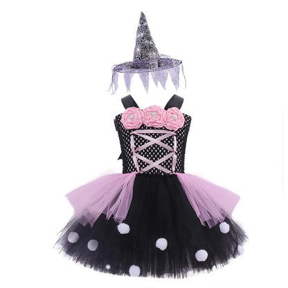 Girl Flower Witch Tutu Dress With Hat