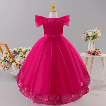 Girls Princess Dress Children's Wedding Flower Girl Mesh Sequin