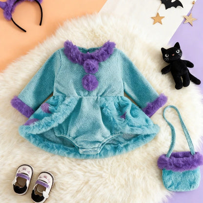 Purple Trim Baby Romper with Bag Halloween Costume Outfit Clothes