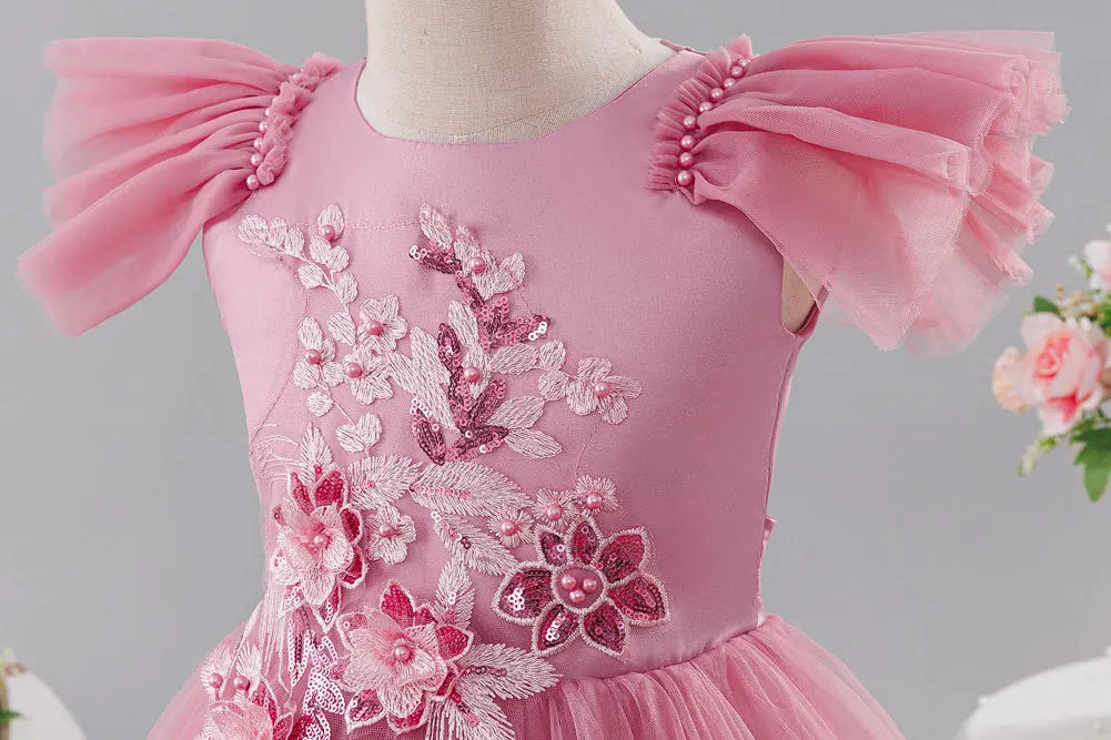 Girls Princess Dress Children's Wedding Flower Girl Mesh Sequin