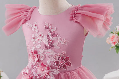 Girls Princess Dress Children's Wedding Flower Girl Mesh Sequin