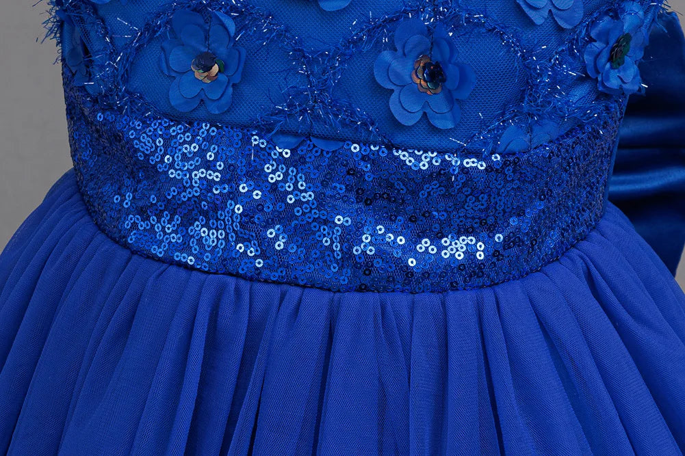 Flower Girl Dress 3D Rose Lace Tulle Sequin Waistband Princess