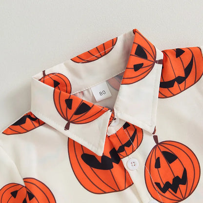 Conjunto de 2 piezas de ropa de Halloween con estampado de calabaza de verano
