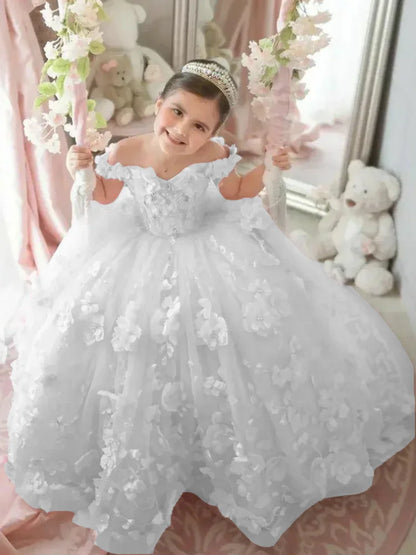 Pink 3d Applique Flower Wedding Birthday Party Dress