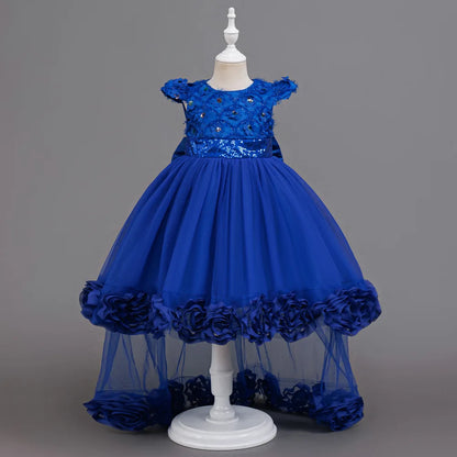 Flower Girl Dress 3D Rose Lace Tulle Sequin Waistband Princess