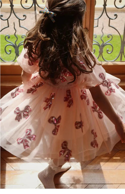 Bow Sequin Princess Style Girls Dress