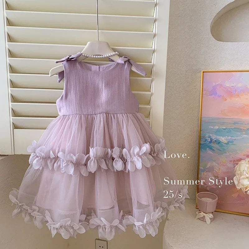 Sleeveless Bow Ruffle Birthday Wedding Flower Girl Tutu Dresses