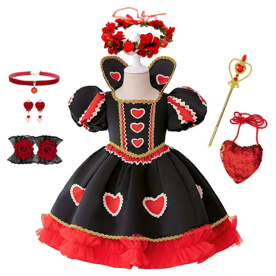 Halloween Red Queen Costume Girls White Carnival Dress