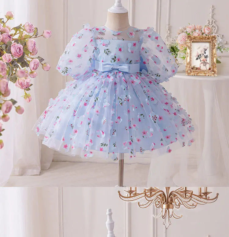 Toddler Girl Baptism Party Dresses Elegant Puff Sleeve