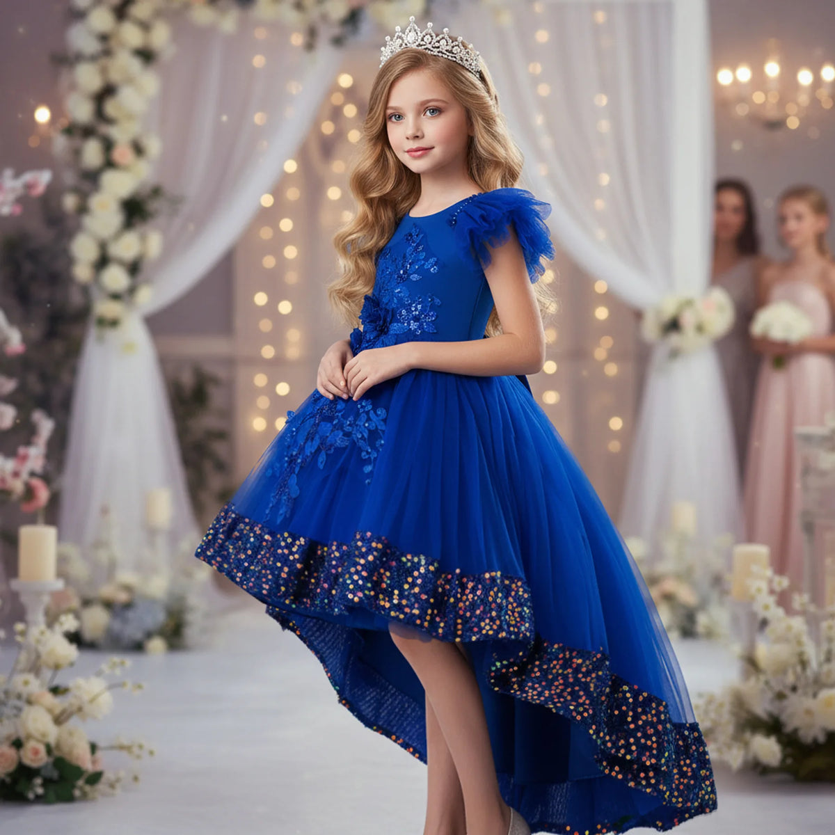 Girls Princess Dress Children's Wedding Flower Girl Mesh Sequin