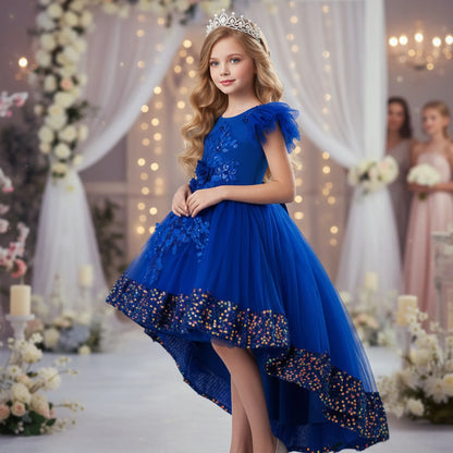 Girls Princess Dress Children's Wedding Flower Girl Mesh Sequin