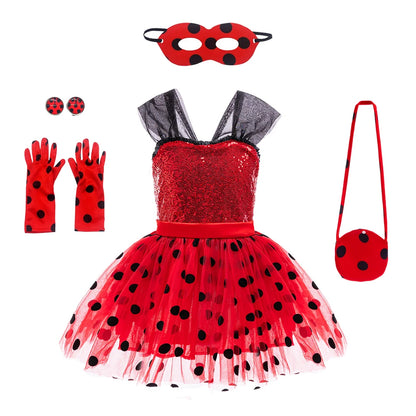 Girl Polka Dot Princess Dress Ladybug Dress