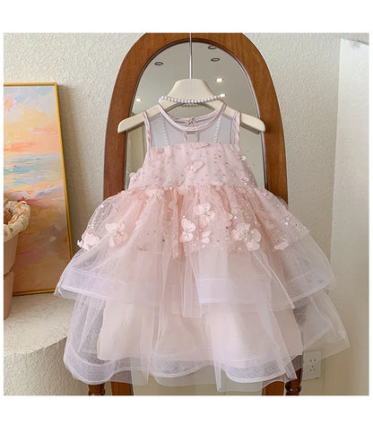 Kids Princess Tulle Dress Butterfly Sleeveless Party Gown