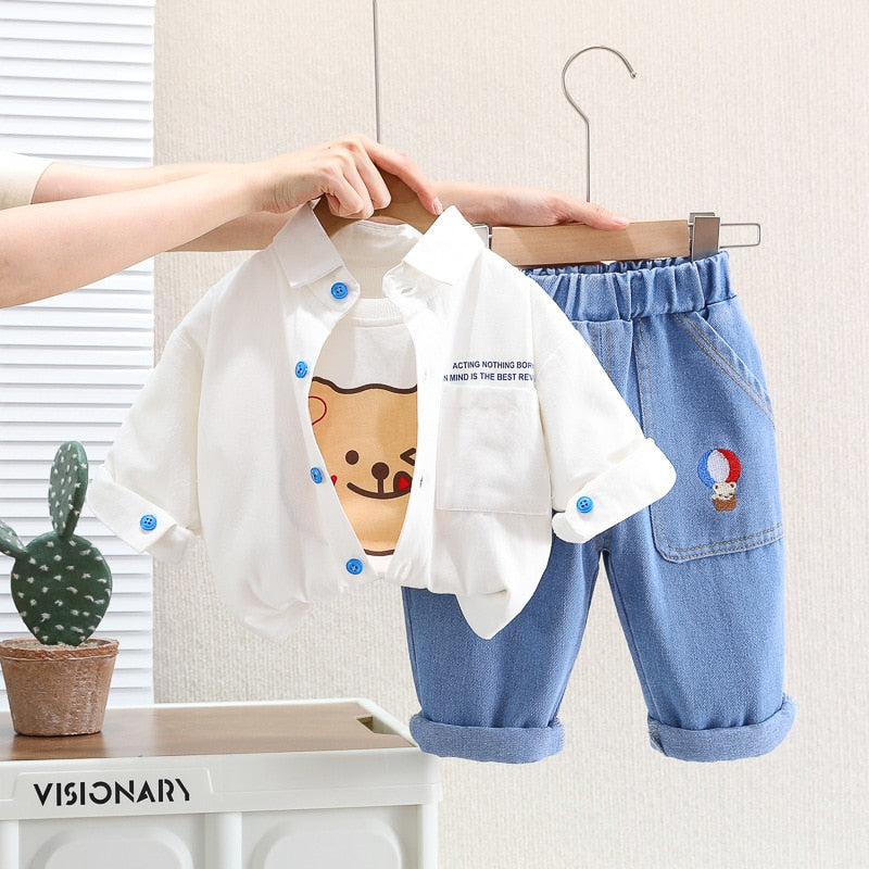 Conjunto infantil de 3 piezas oso con vaqueros