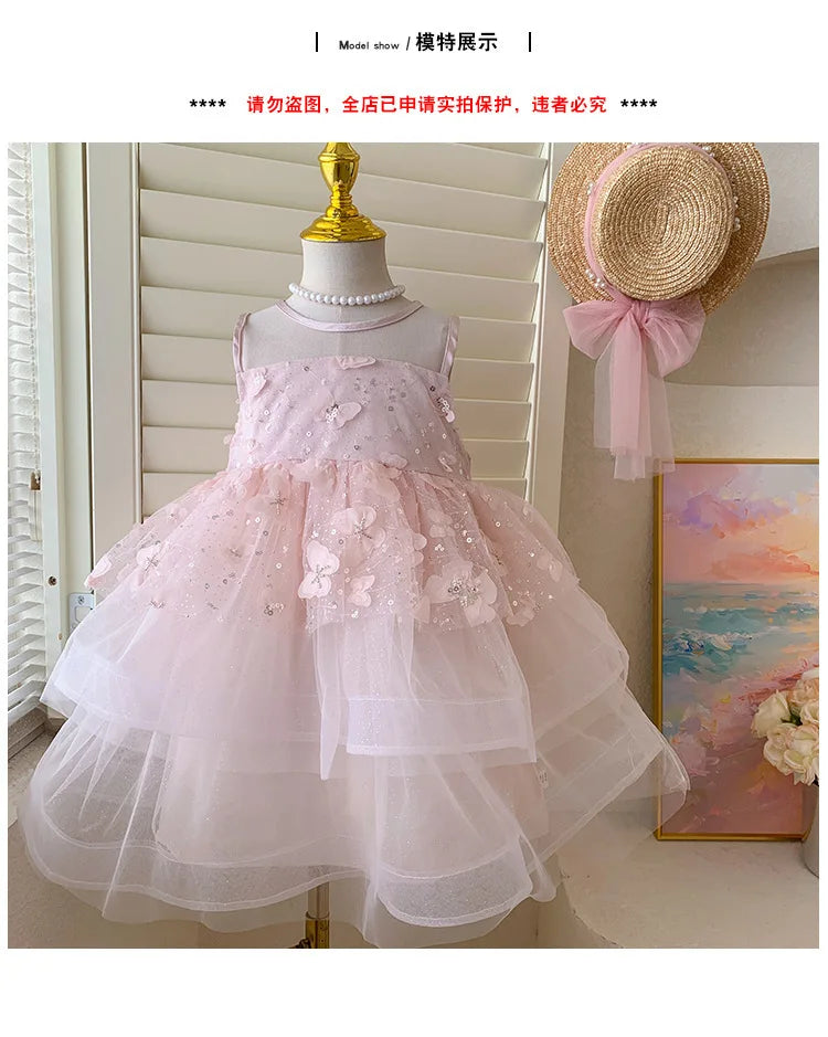 Kids Princess Tulle Dress Butterfly Sleeveless Party Gown