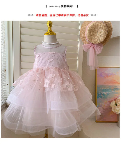 Kids Princess Tulle Dress Butterfly Sleeveless Party Gown