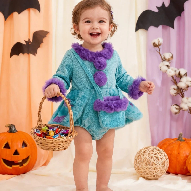 Purple Trim Baby Romper with Bag Halloween Costume Outfit Clothes