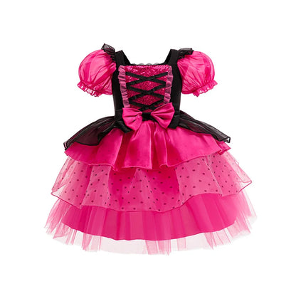Girls Dress Summer Children's Pink Bubble Sleeve Lovely Dress