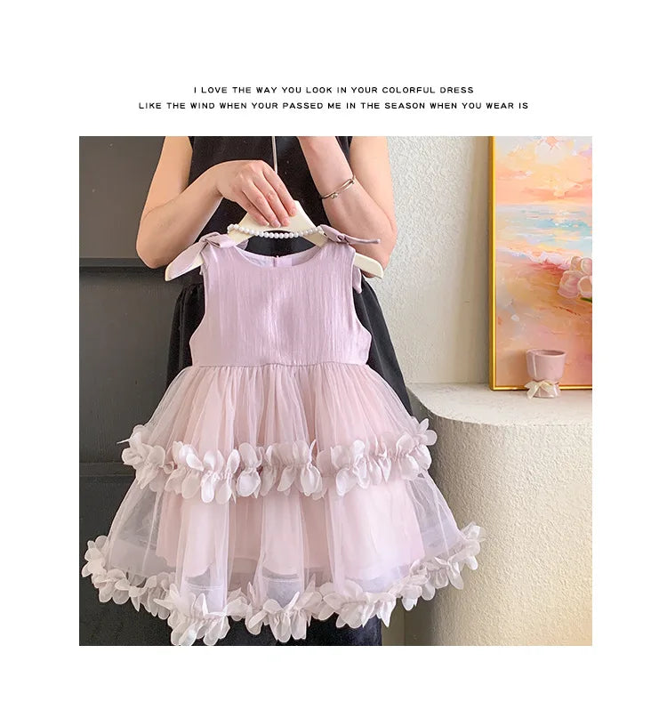 Sleeveless Bow Ruffle Birthday Wedding Flower Girl Tutu Dresses