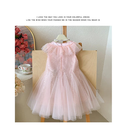 Sleeveless Mesh  Children's Pink Birthday Princess Dress