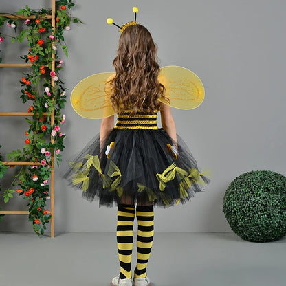 Girls Cosplay Bee Costume Sleeveless Tulle Dress