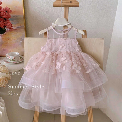 Kids Princess Tulle Dress Butterfly Sleeveless Party Gown