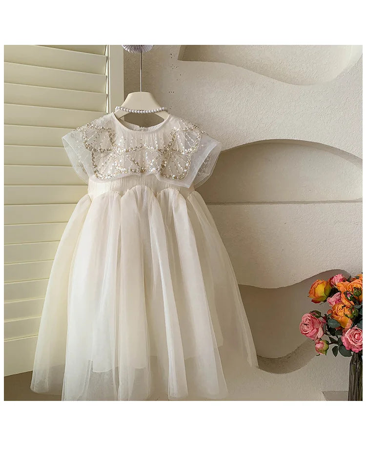 New Summer Square Collar Mesh Splicing Sleeveless Dress