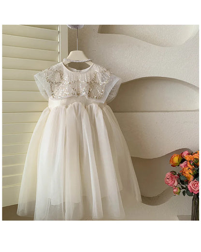 New Summer Square Collar Mesh Splicing Sleeveless Dress