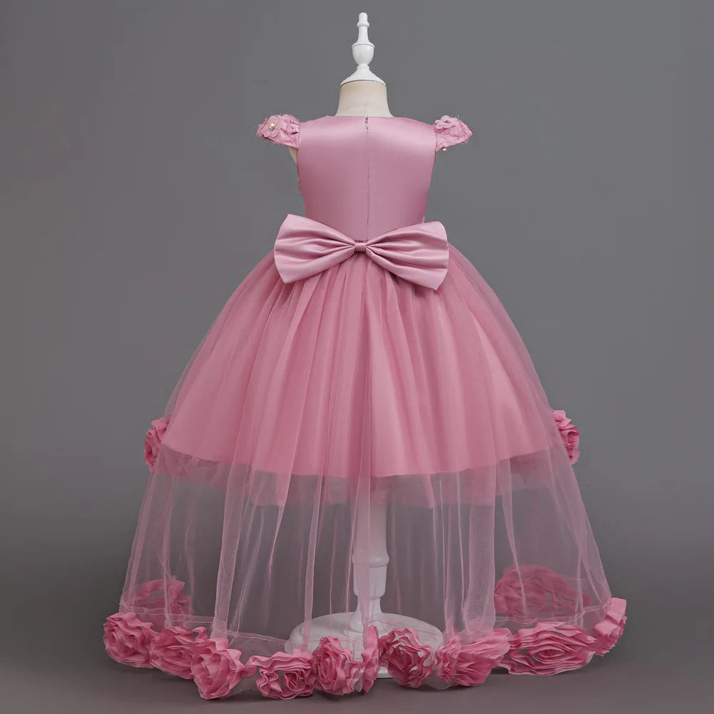 Flower Girl Dress 3D Rose Lace Tulle Sequin Waistband Princess