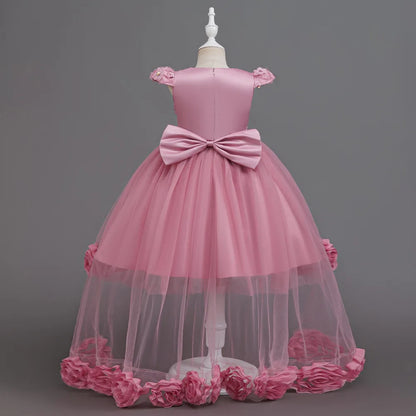 Flower Girl Dress 3D Rose Lace Tulle Sequin Waistband Princess