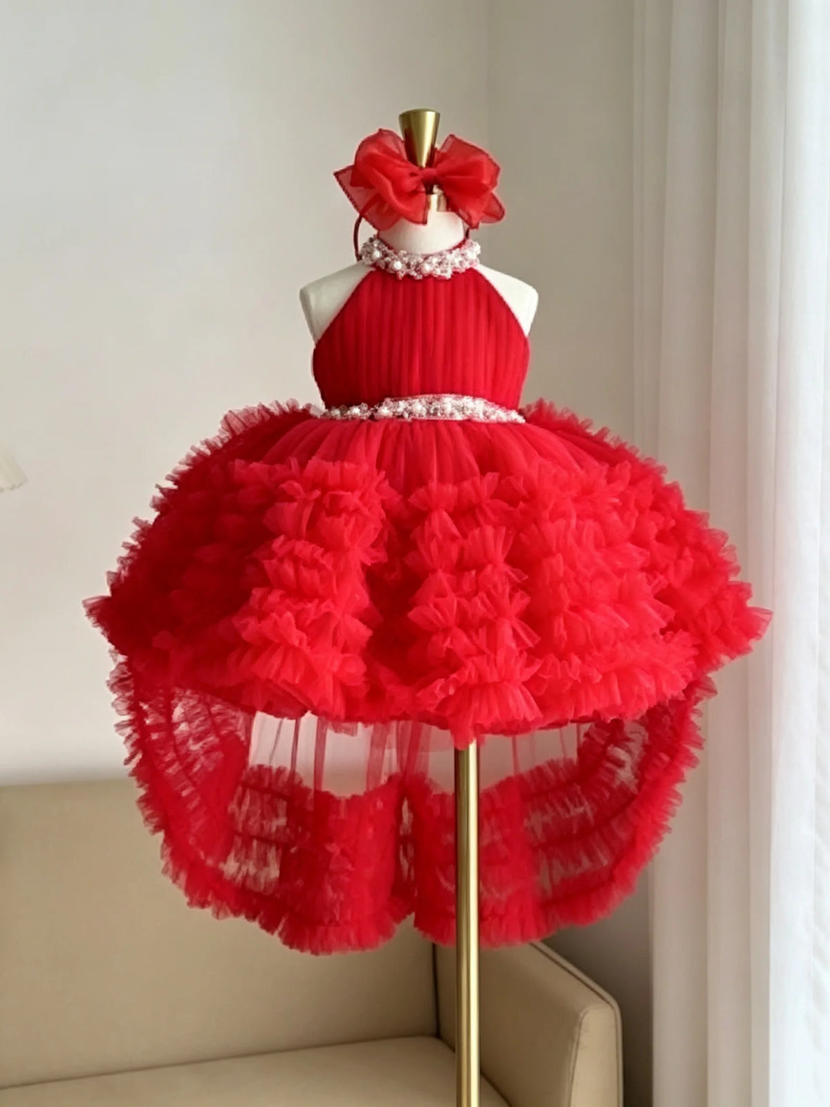 Custom Luxury Dress Women Wedding Guest Gown Girls Wedding Gown Luxury Birthday Party Gown For Pageant Runway Show Halter Pearl