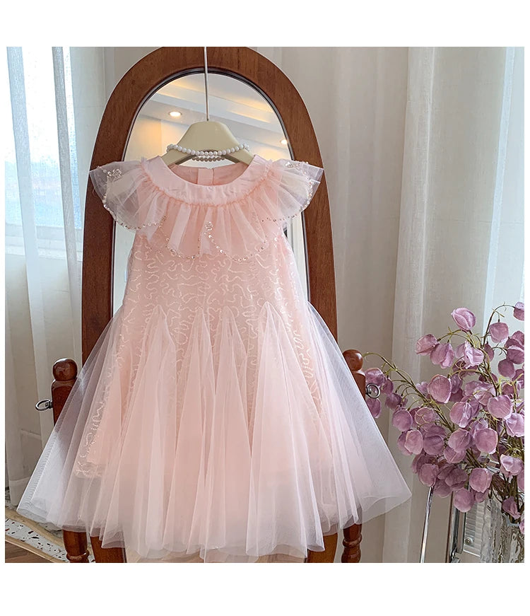 Sleeveless Mesh  Children's Pink Birthday Princess Dress