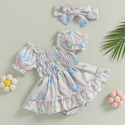 Vestido de bebé vintage floral + diadema