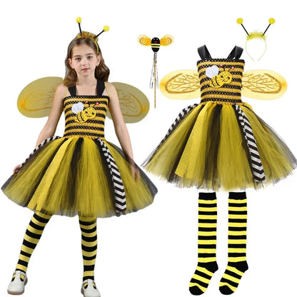 Cute Bee‑Pattern Tulle Tutu Dress for Girls