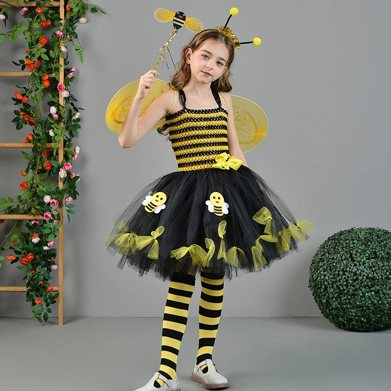 Girls Cosplay Bee Costume Sleeveless Tulle Dress