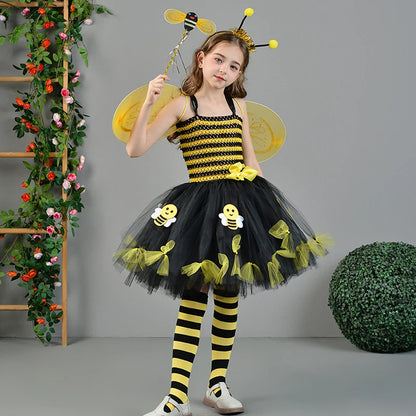 Girls Cosplay Bee Costume Sleeveless Tulle Dress