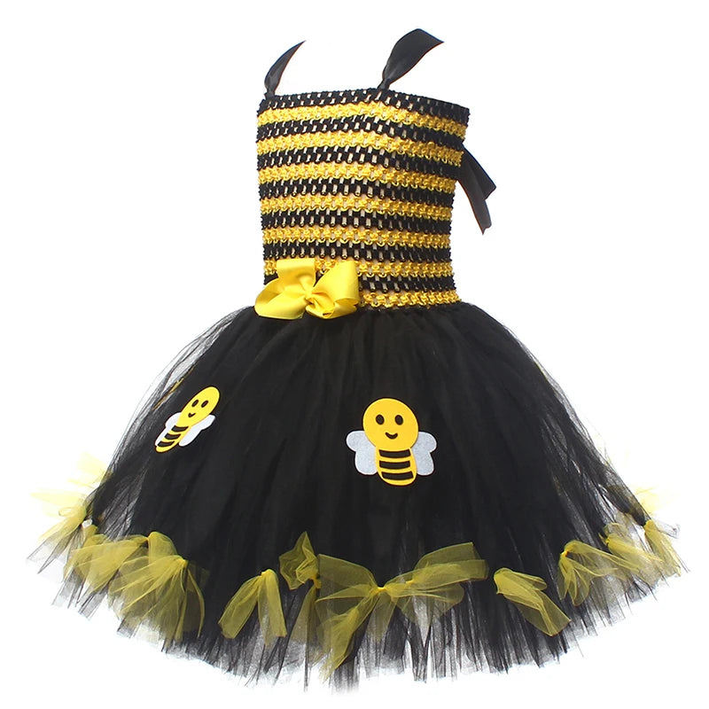 Girls Cosplay Bee Costume Sleeveless Tulle Dress