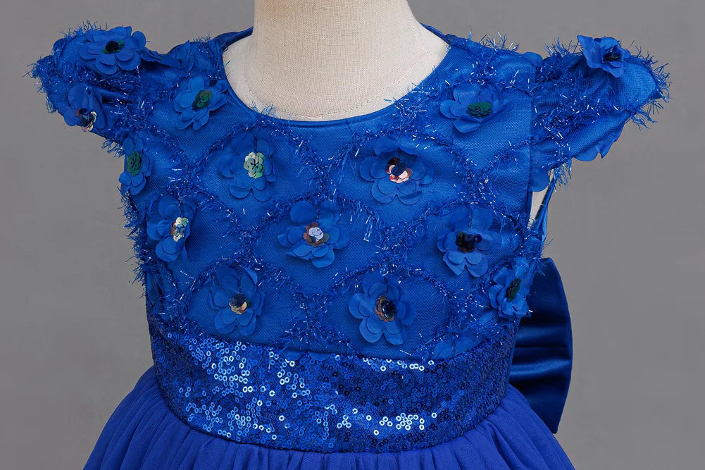 Flower Girl Dress 3D Rose Lace Tulle Sequin Waistband Princess