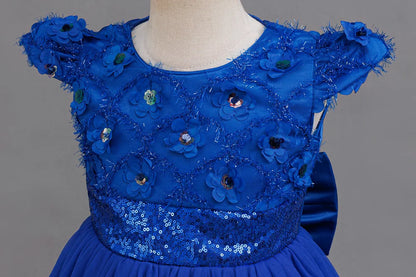Flower Girl Dress 3D Rose Lace Tulle Sequin Waistband Princess