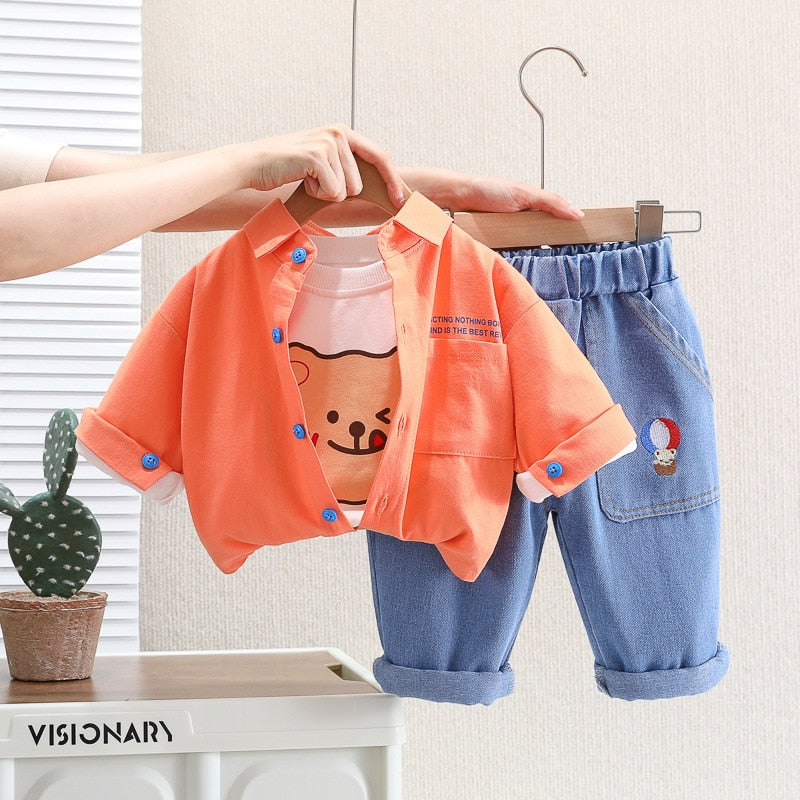 Conjunto infantil de 3 piezas oso con vaqueros