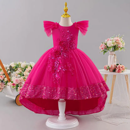 Girls Princess Dress Children's Wedding Flower Girl Mesh Sequin