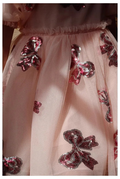 Bow Sequin Princess Style Girls Dress