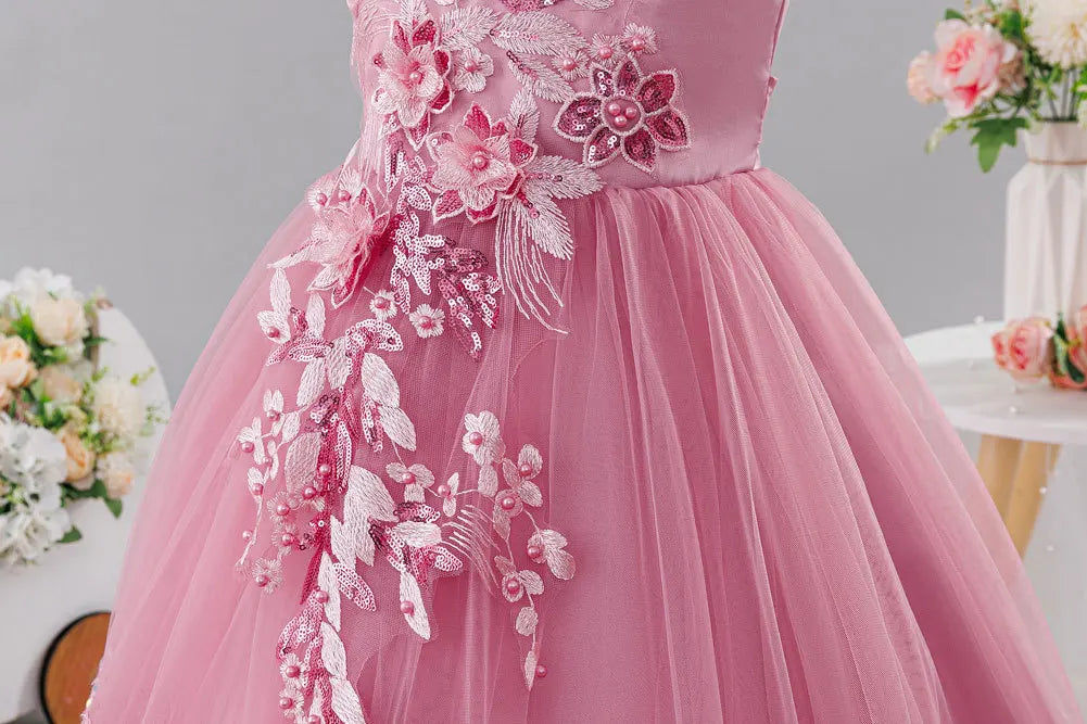 Girls Princess Dress Children's Wedding Flower Girl Mesh Sequin