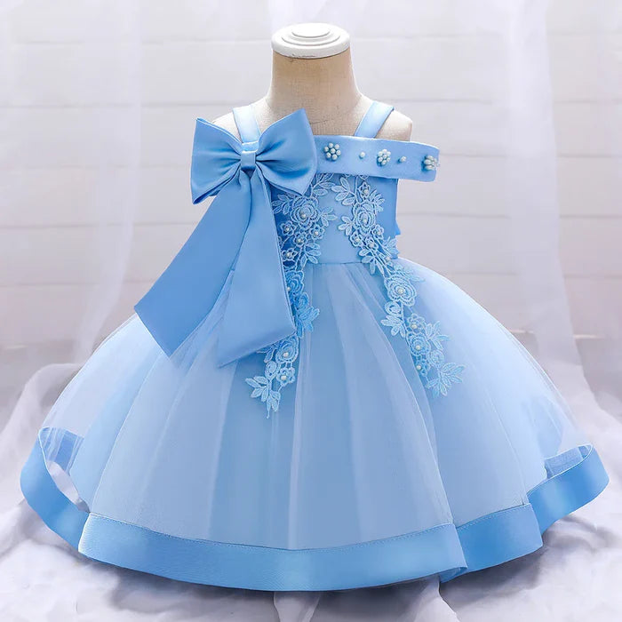 Vestido de fiesta con encaje floral y lazo 